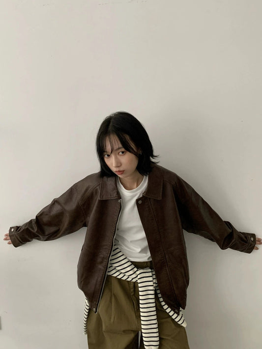 RT No. 29155 BROWN ZIP LEATHER JK
