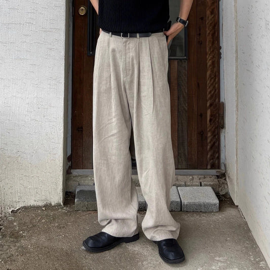 RT No. 18308 LINEN FOLDED PLEATED STRAIGHT PANTS