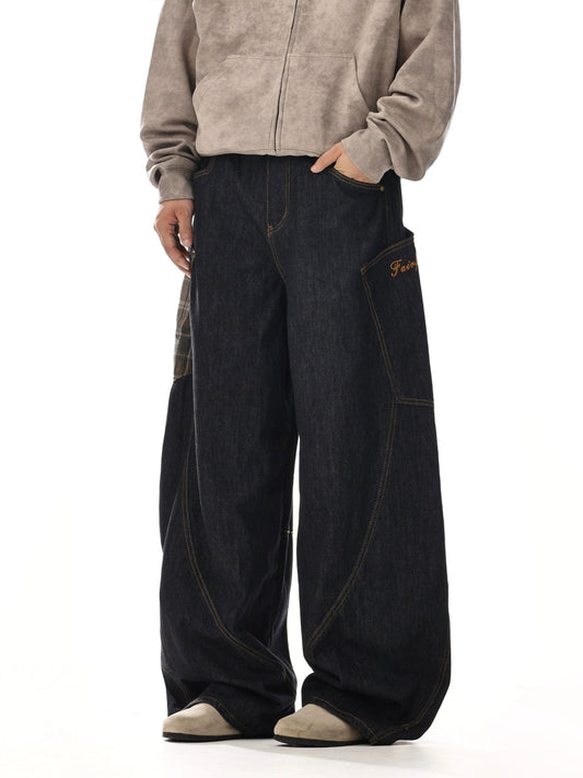 RT No. 12126 BLACK PLAID WORKWEAR BAGGY JEANS