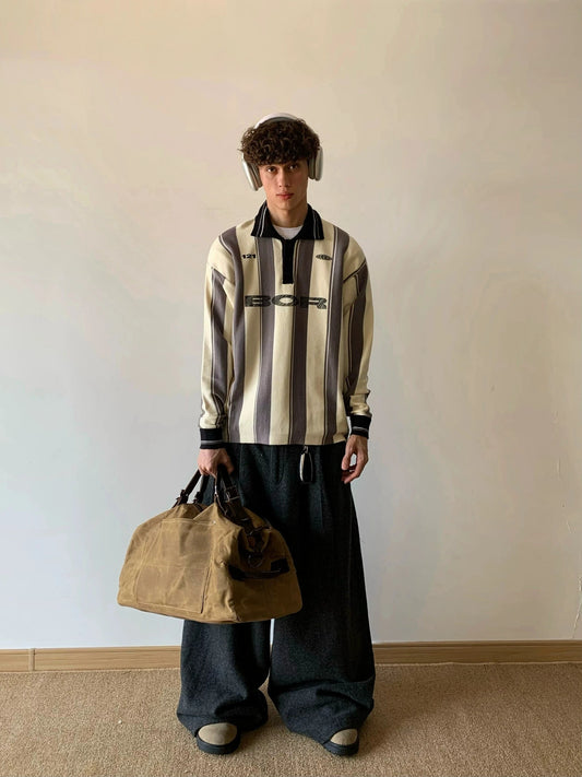 RT No. 18005 SOCCER STRIPE HENRY COLLAR SWEATER