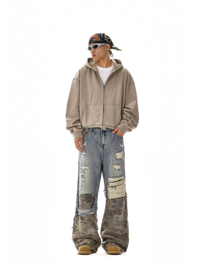 RT No. 12110 CAMO PATCH DISTRESSED DENIM JEANS