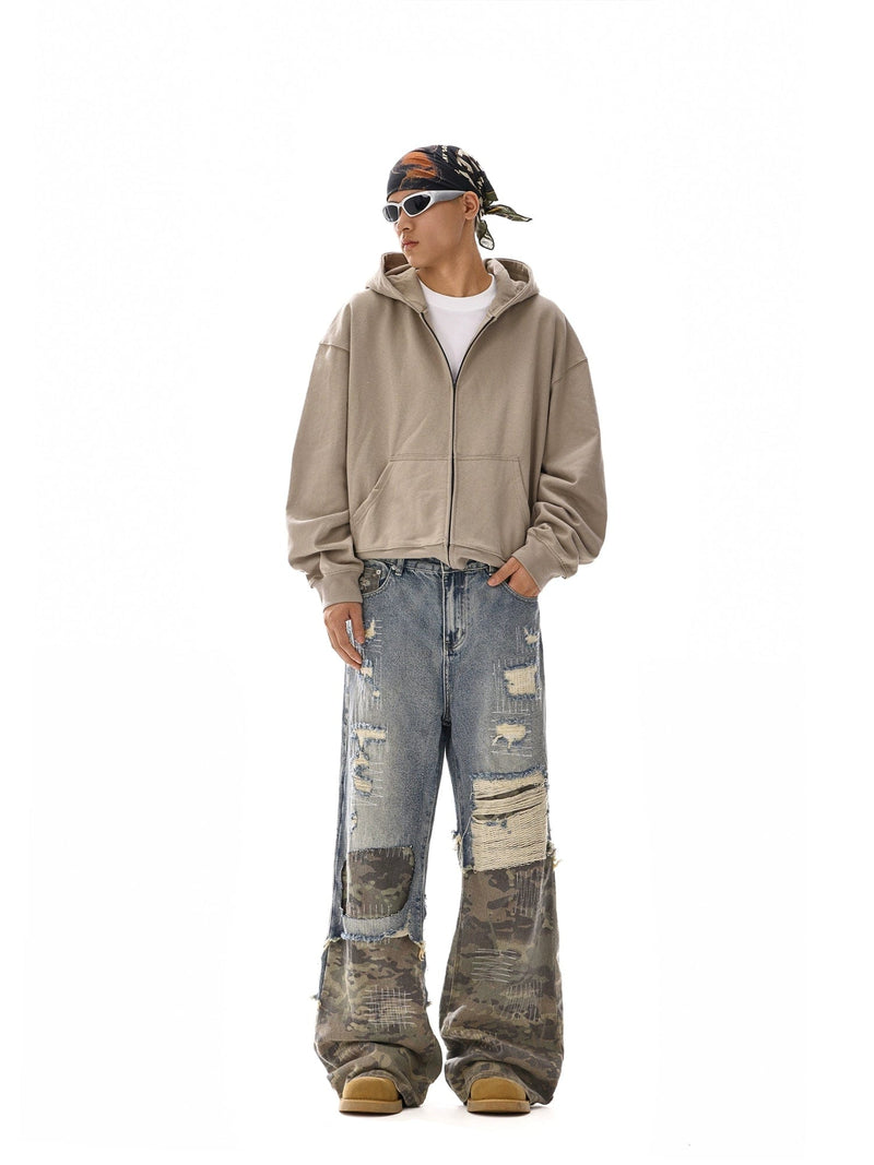 RT No. 12110 CAMO PATCH DISTRESSED DENIM JEANS