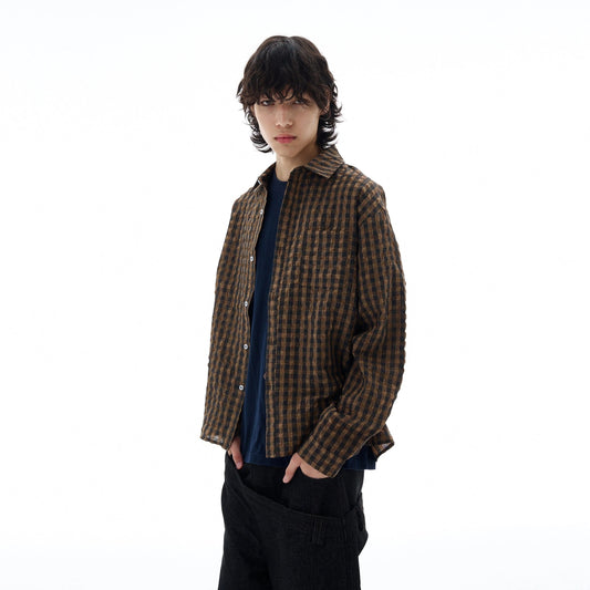 RT No. 25018 BROWN GRID BUTTON-UP SHIRT
