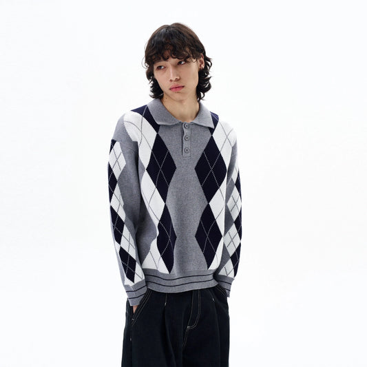 RT No. 29044 KNITWEAR DIMAOND POLO SWEATER