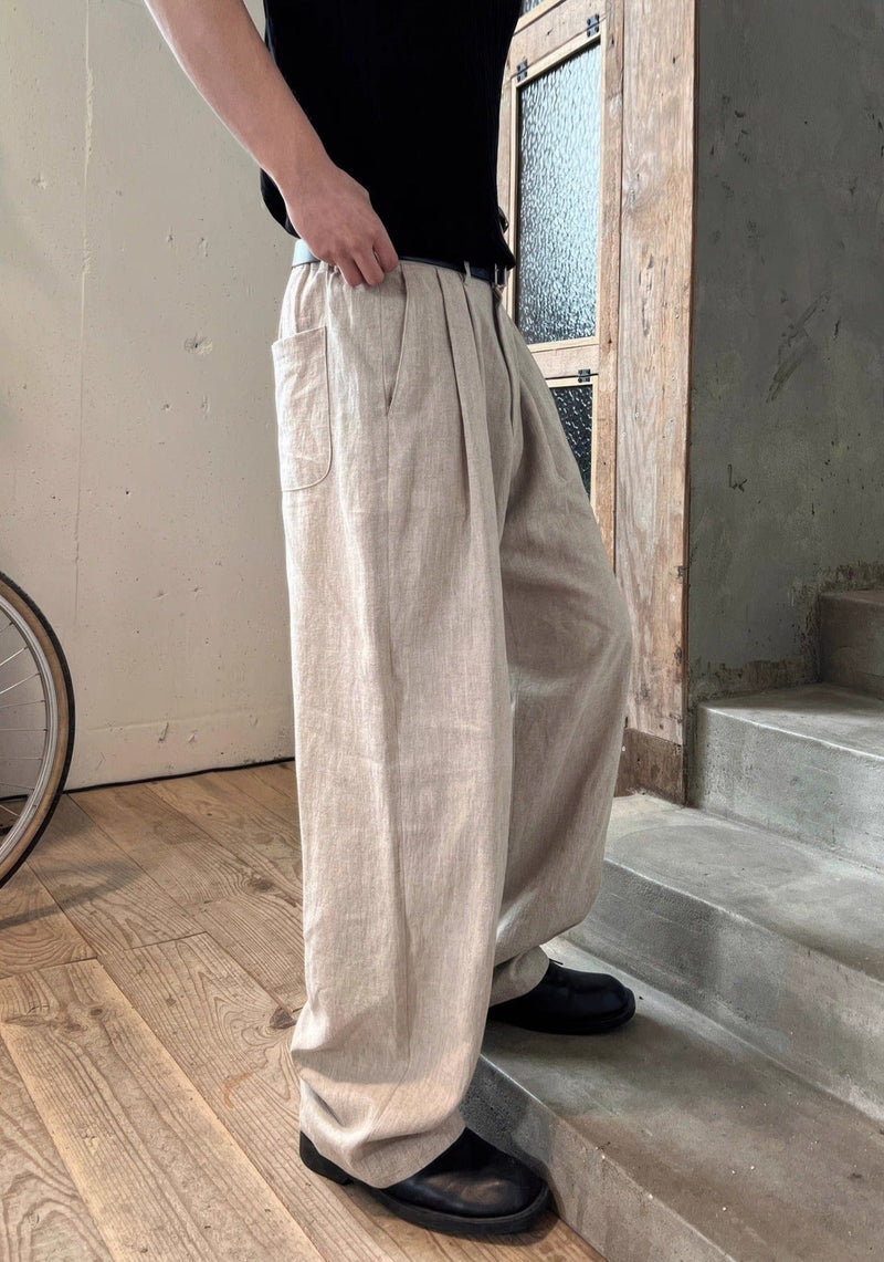 RT No. 11700 LINEN FOLDED PLEATED STRAIGHT PANTS