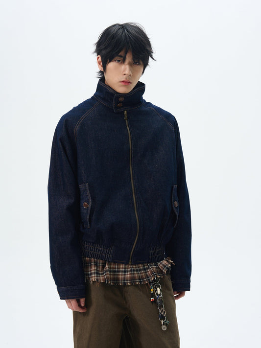 RT No. 12634 NAVY BLUE STAND COLLAR DENIM JK