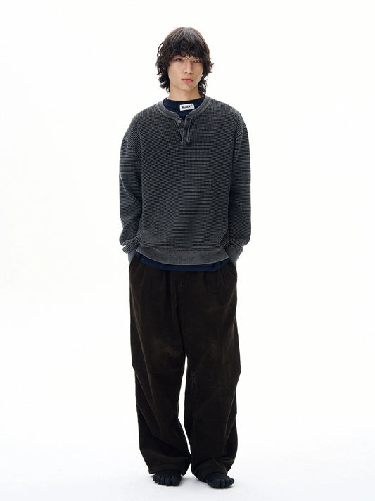 RT No. 31006 WAFFLE KNIT HENRY COLLAR SWEATER