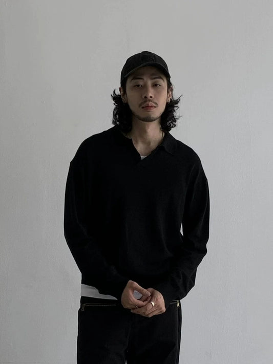 RT No. 18759 BOXY KNIT POLO LONGSLEEVE