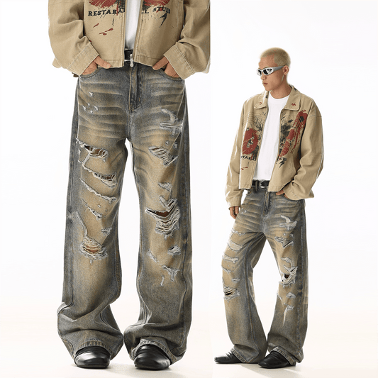 RT No. 19800 MUD BLUE DISTRESSED STRAIGHT JEANS