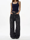 RT No. 18145 DARK GRAY DISTRESSED STRAIGHT JEANS