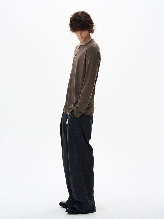 RT No. 19537 PLEATED STRIPE BAGGY STRAIGHT PANTS