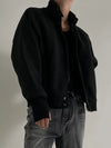 RT No. 18289 BLACK STAND COLLAR ZIP COAT JK