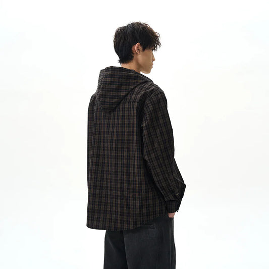 RT No. 40525 PLAID BUTTON UP HOODED SHIRT