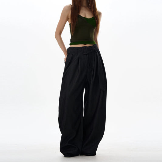 RT No. 18044 PLEATED BELT WIDE STRAIGHT PANTS