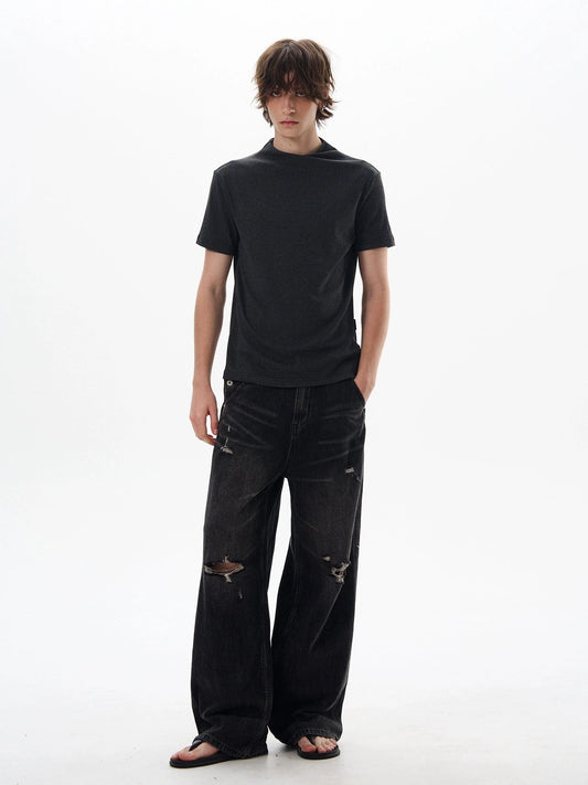 RT No. 18030 BLACK DISTRESSED DENIM STRAIGHT JEANS