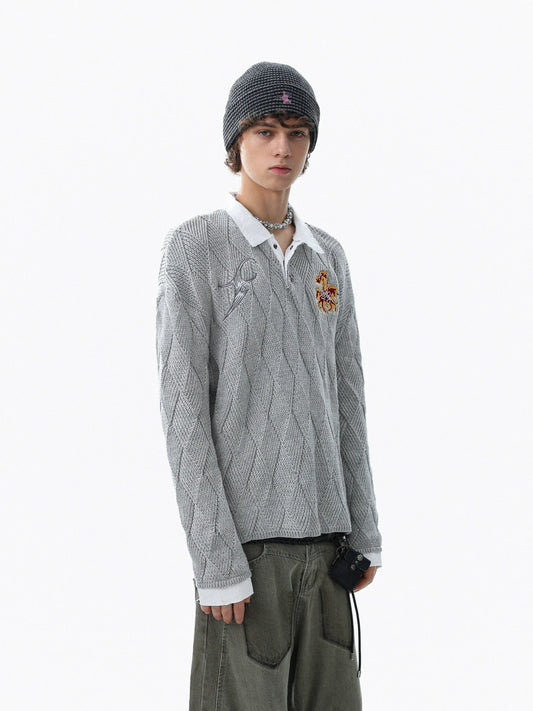 RT No. 50215 KNITWEAR DIAMOND COLLAR SWEATER