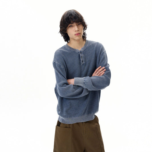 RT No. 31006 WAFFLE KNIT HENRY COLLAR SWEATER