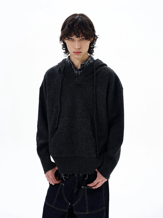 RT No. 29007 BLACK KNITWEAR WOOL BLEND HOODIE