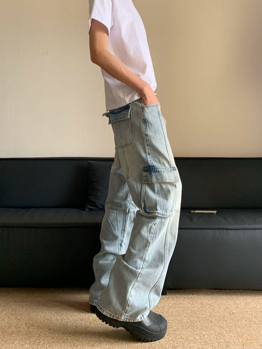 RT No. 11504 SKY BLUE DENIM CARGO PANTS