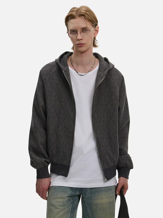 RT No. 50117 DIAMOND PATTERN ZIPPER HOODIE