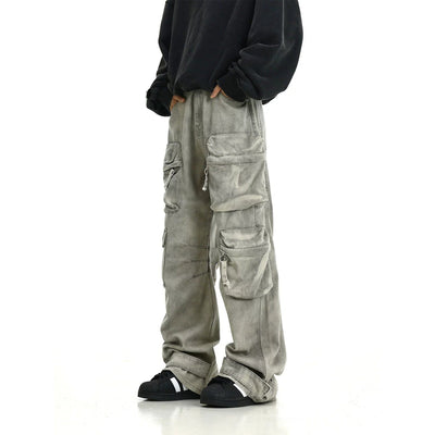 RT No. 11404 WASHED GRAY MULTI POCKET STRAIGHT JEANS