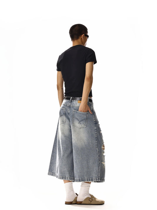 RT No. 18249 RIPPED BLUE DENIM SHORTS