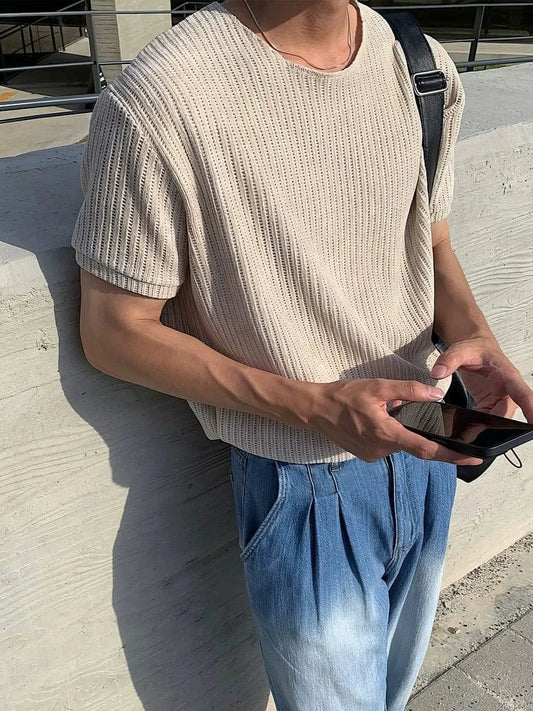 RT No. 18276 CREAM KNIT SHORT SLEEVE
