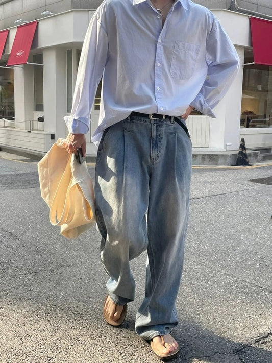 RT No. 19040 PLEATED DENIM STRAIGHT JEANS