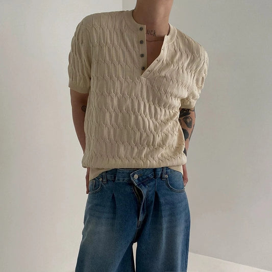 RT No. 18177 KNIT HENRY COLLAR SHORT SLEEVE