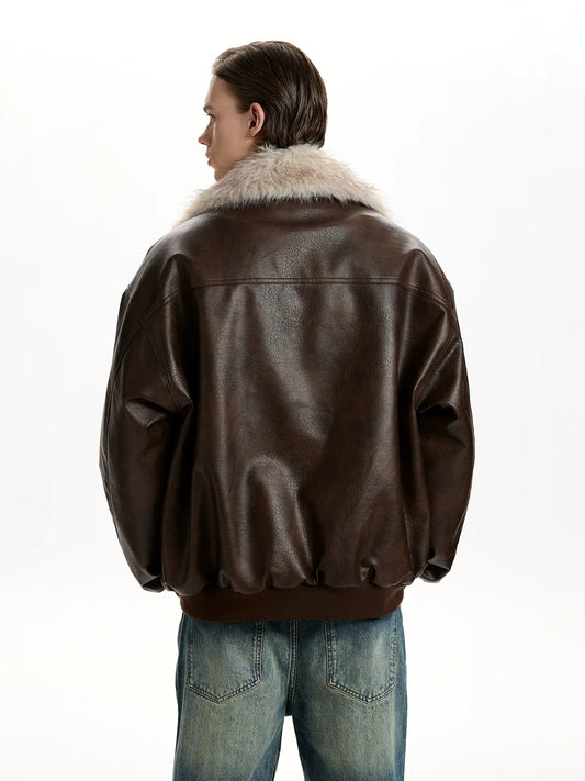 RT No. 50108 WOLF COLLAR LEATHER JACKET