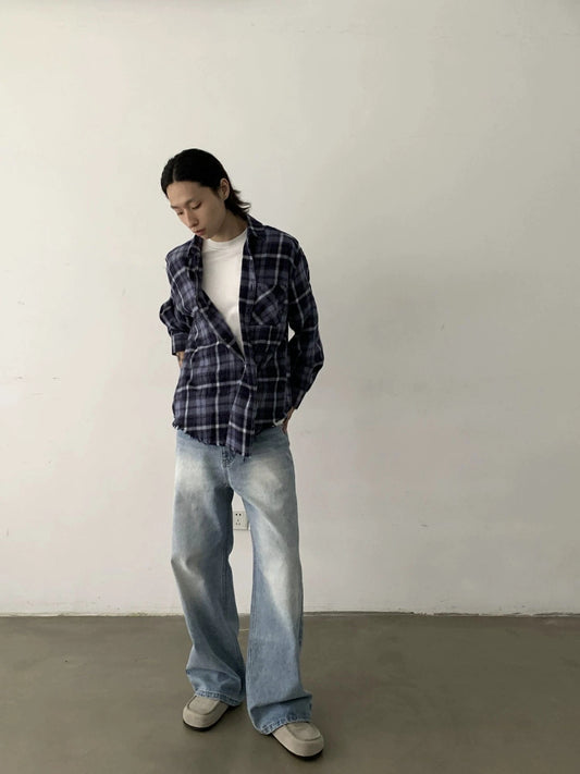 RT No. 29128 BLUE BUTTON-UP PLAID SHIRT