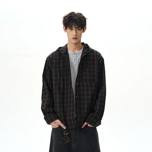 RT No. 40525 PLAID BUTTON UP HOODED SHIRT
