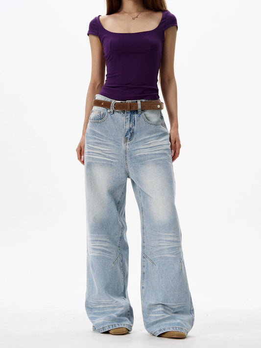 RT No. 18202 WASHED BLUE DENIM STRAIGHT JEANS