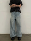 RT No. 19705 WASHED BLUE BAGGY STRAIGHT DENIM JEANS