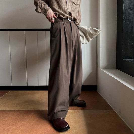 RT No. 32046 BROWN PLEATED WIDE STRAIGHT PANTS