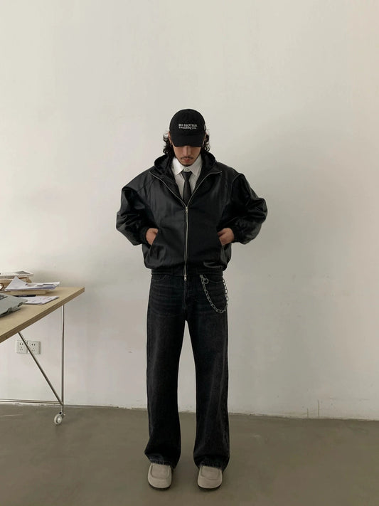 RT No. 29104 BLACK HOODED LEATHER JK