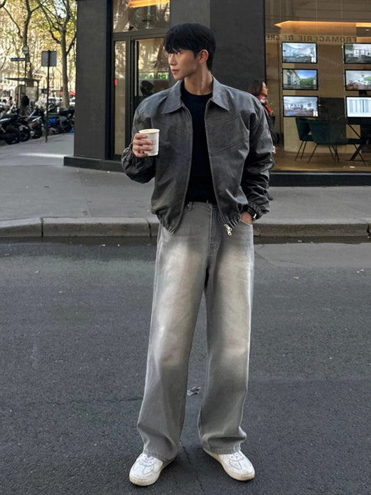 RT No. 12407 WASHED GRAY DENIM STRAIGHT JEANS