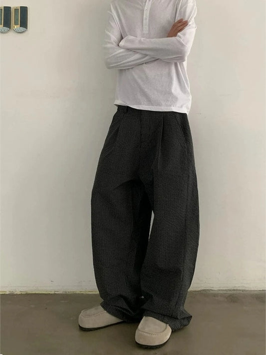 RT No. 19846 PLEATED BLACK GRID SCIMITAR PANTS