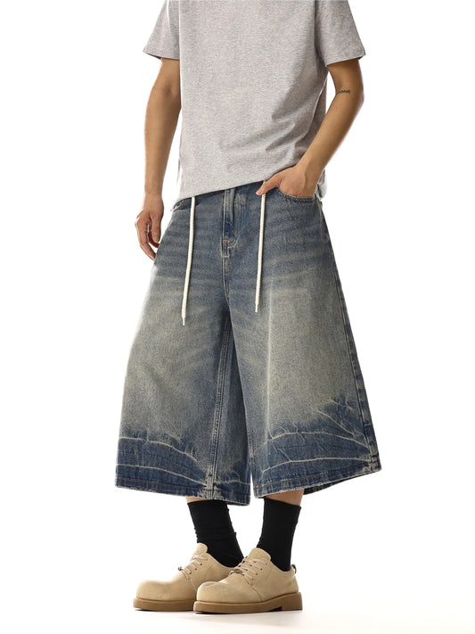 RT No. 18123 DRAWSTRING WASHED DENIM SHORTS
