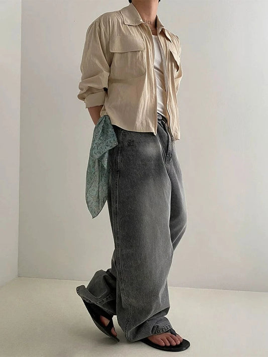 RT No. 19035 WASHED BAGGY STRAIGHT JEANS