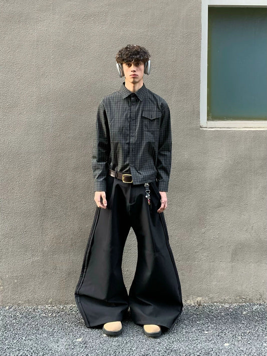 RT No. 18726 BLACK PLAID BUTTON-UP SHIRT