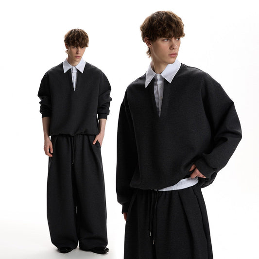 RT No. 59058 TWO-PIECE V-NECK POLO SWEATER & SILHOUETTE SWEATPANTS