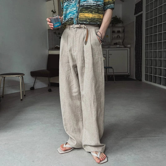 RT No. 18107 PLEATED LINEN STRAIGHT PANTS