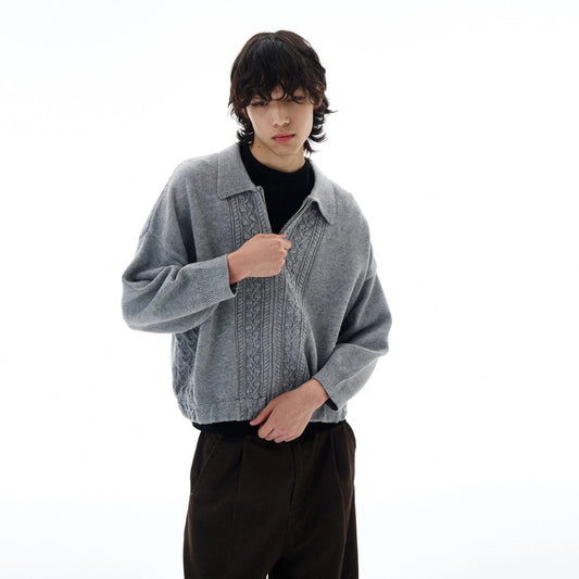 RT No. 25057 KNITWEAR GRAY ZIP SWEATER
