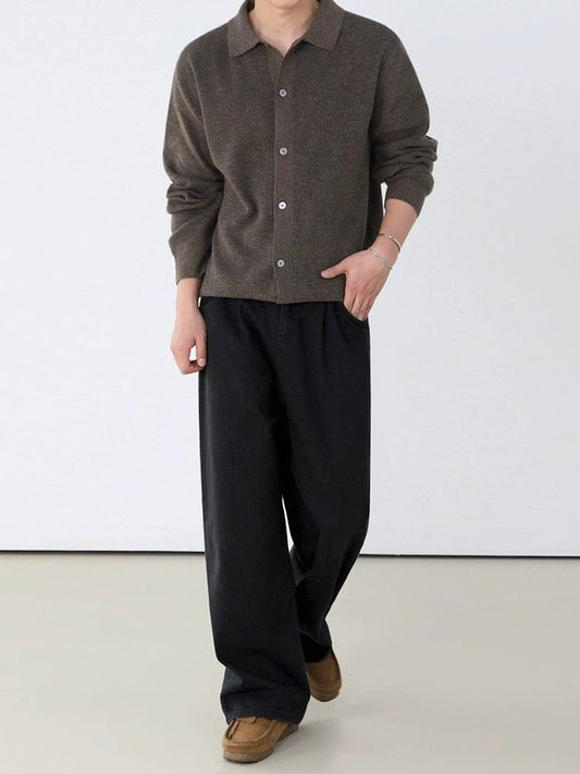 RT No. 11933 KNIT BROWN KNIT BUTTON-UP SWEATER