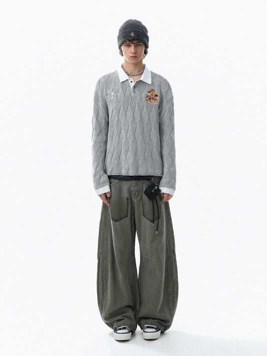 RT No. 50215 KNITWEAR DIAMOND COLLAR SWEATER