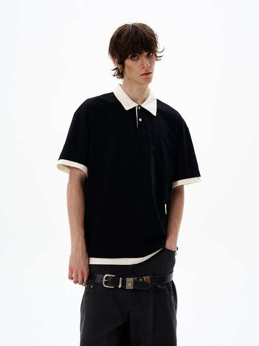 RT No. 12694 CONTRAST HENRY COLLAR SHORT SLEEVE