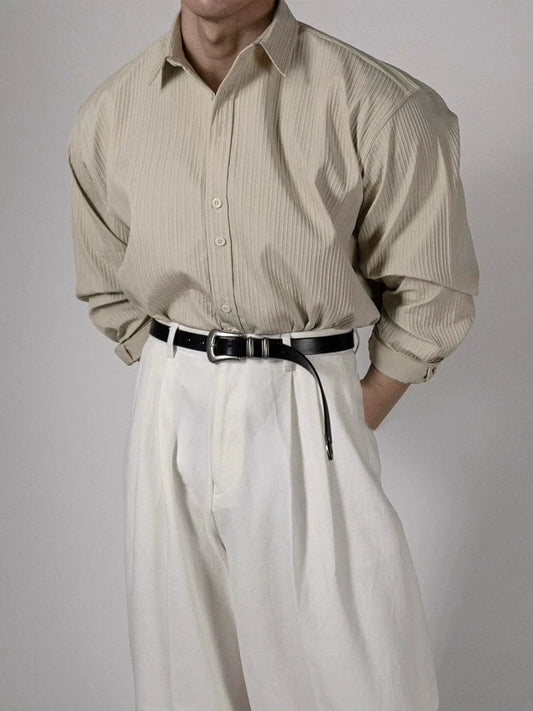 RT No. 13021 VERTICAL STRIPED TEXTURE BUTTON-UP SHIRT
