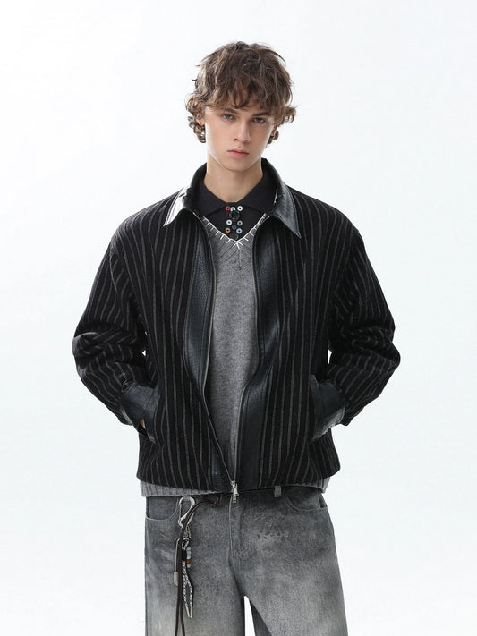 RT No. 50314 LEATHER COLLAR STRIPED JACKET