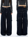 RT No. 29019 BLACK STITCHED WIDE BAGGY JANTS